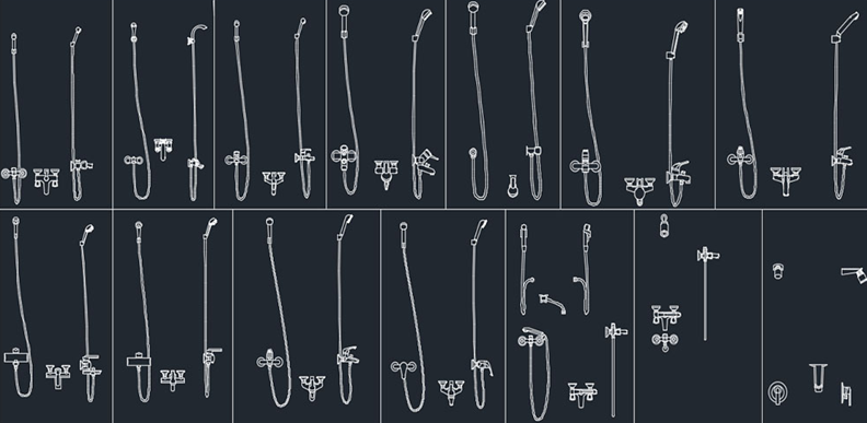 دانلود بلوک اتوکد سردوش و شیرآلات حمام DWG | Showerheads And Shower Faucets CAD Blocks